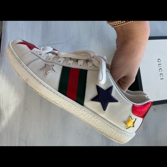 ❌SOLD❌Gucci Ace Star Embroidered Stripe Leather Sneaker White Sneaker - Picture 10 of 15